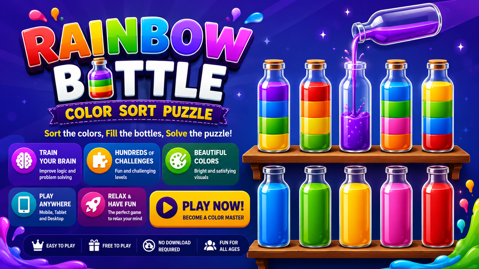 Play Rainbow Bottle Color Sort Puzzle Online Free